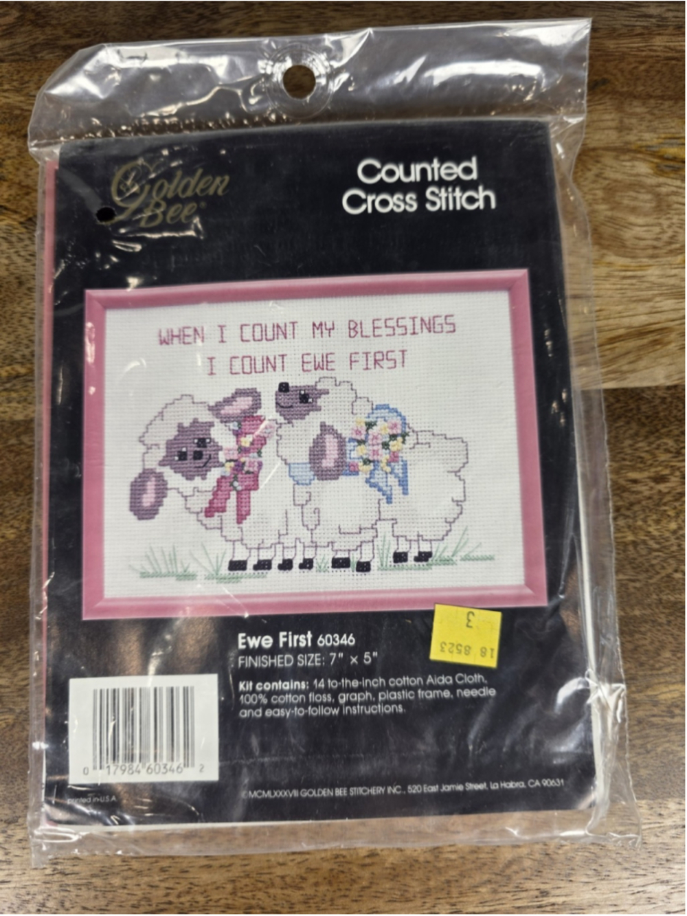 Vintage 1988 Golden Bee Ewe First 60346 Counted Cross Stitch Kit Sheep Frame
